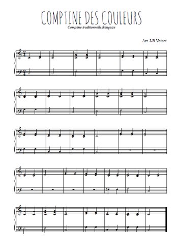 Téléchargez l'arrangement pour piano de la partition de Traditionnel-Comptine-des-couleurs en PDF, niveau facile